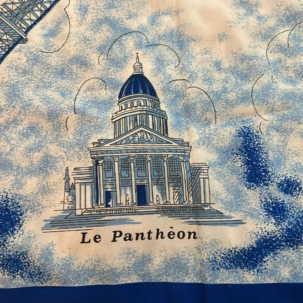 Paris Landmark Silk Scarf - Blue & White